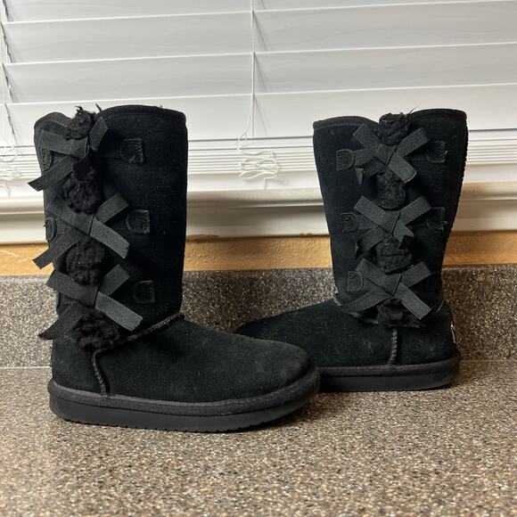 Koolaburra by Ugg Tall Winter Boots Pull On Little Kid Girls Size 13 Black Suede - Picture 4 of 11